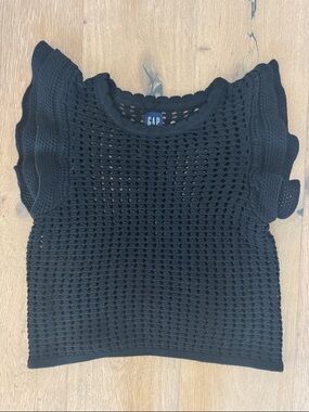 GAP Black Crochet Flutter Sleeve Sweater Top